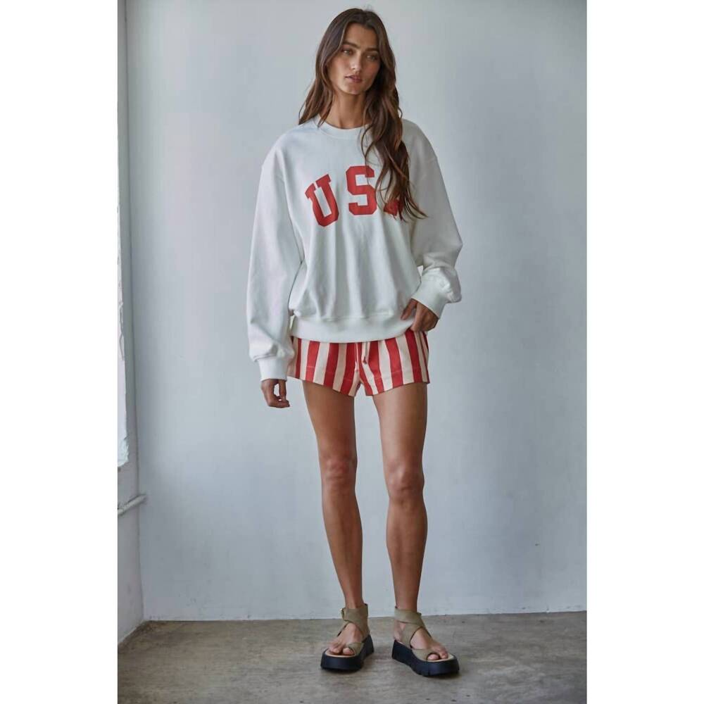 NEW BY TOGETHER freedom stripe shorts in red white - Picture 4 of 4